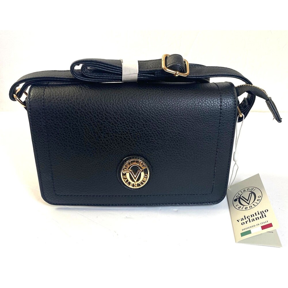 Valentino Orlandi Crossbody Bag Purse Zipperd Black Faux Vegan Leather NWT